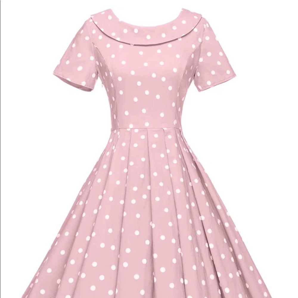 Gown Town 50s Vintage Swing Pink w White Dots